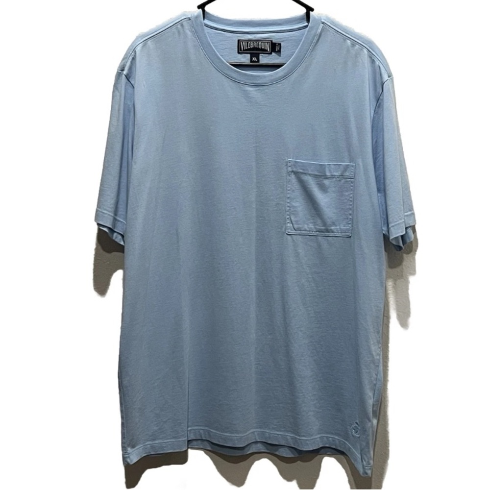 Vilebrequin Mens T-Shirt Solid Light Blue Basic S/S Crew Neck Pima Cotton XL